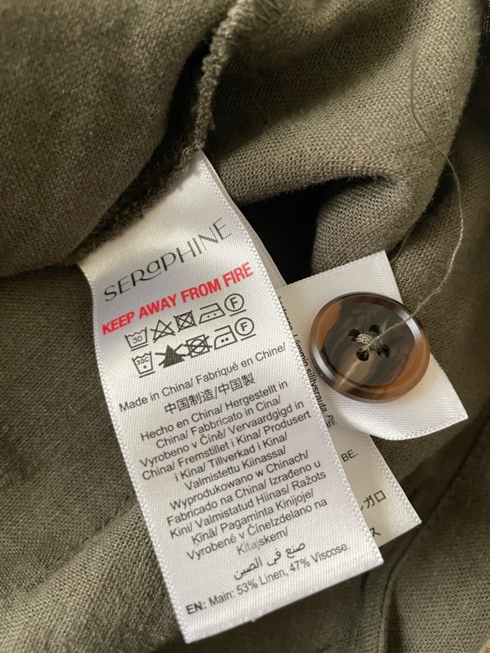 Seraphine Maternity Olive Green Linen-Blend Tank Dress - Picture 6 of 6